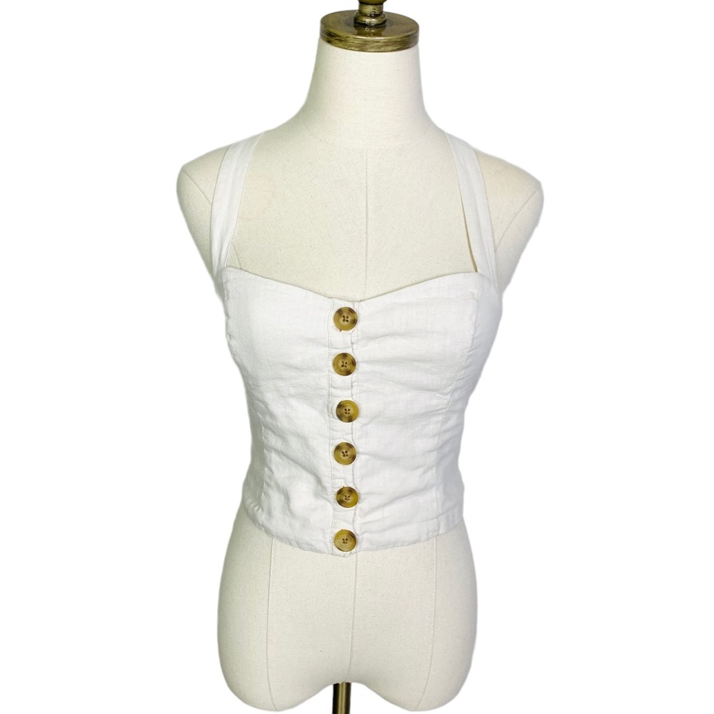 Urban Outfitters Smocked Crop Top in Stone MEDIUM 3407